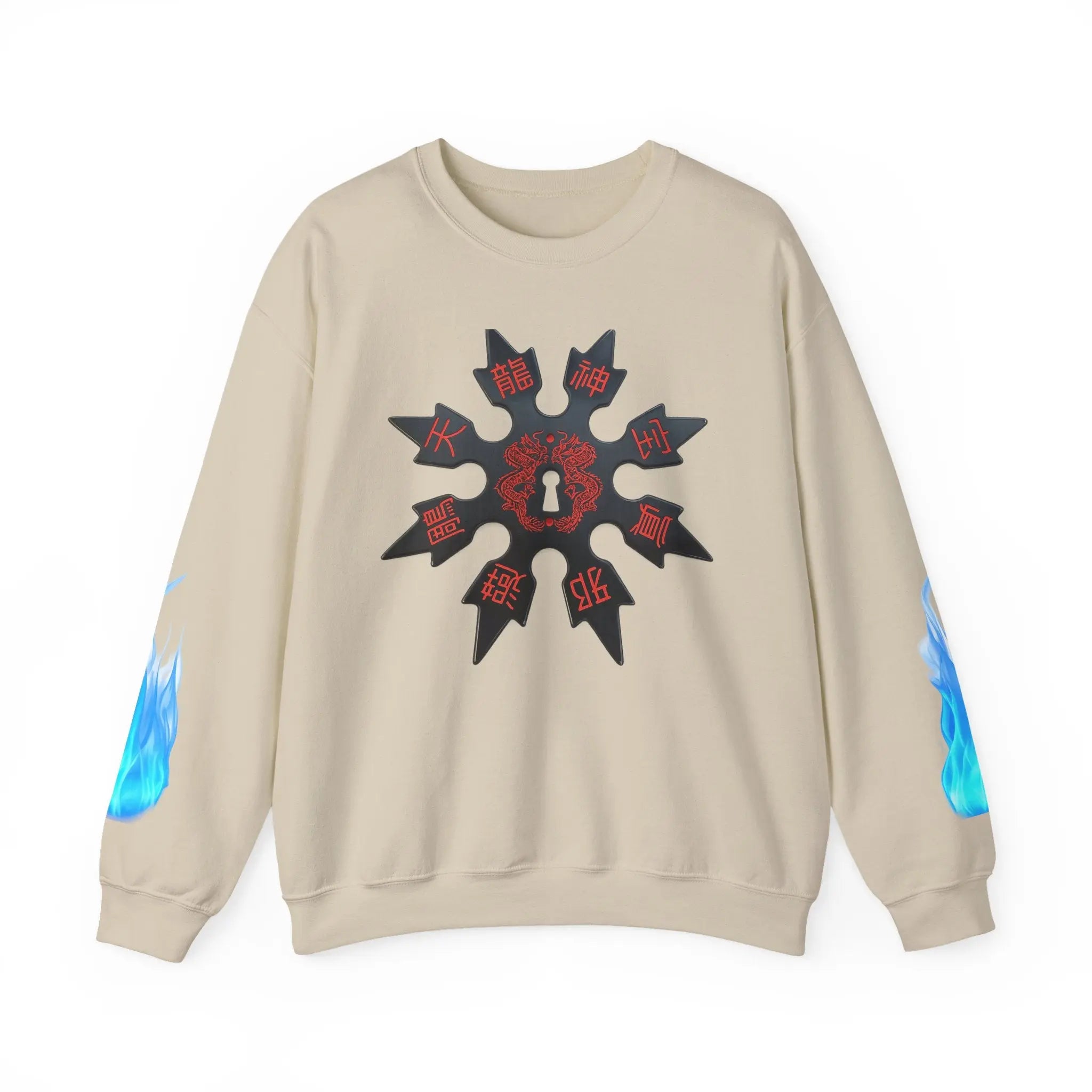 Anime Titan Graphic Sweatshirt — Blue Flame Sleeve Crewneck Printify