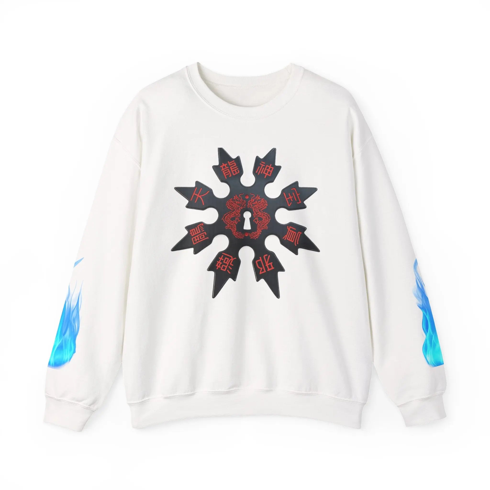 Anime Titan Graphic Sweatshirt — Blue Flame Sleeve Crewneck Printify