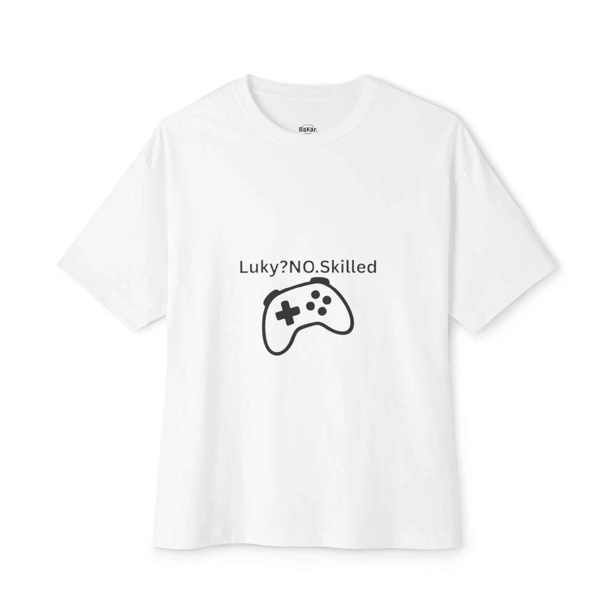 Gaming Controller Tee - "Luky? NO. Skilled" Oversized Boxy T-Shirt Printify