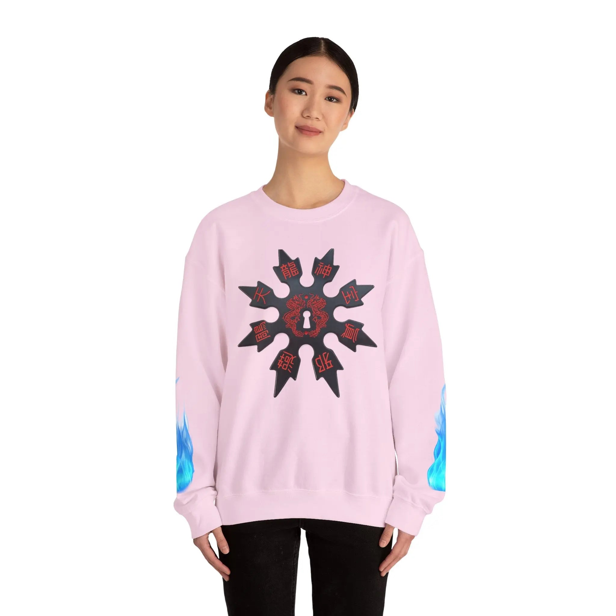 Anime Titan Graphic Sweatshirt — Blue Flame Sleeve Crewneck Printify
