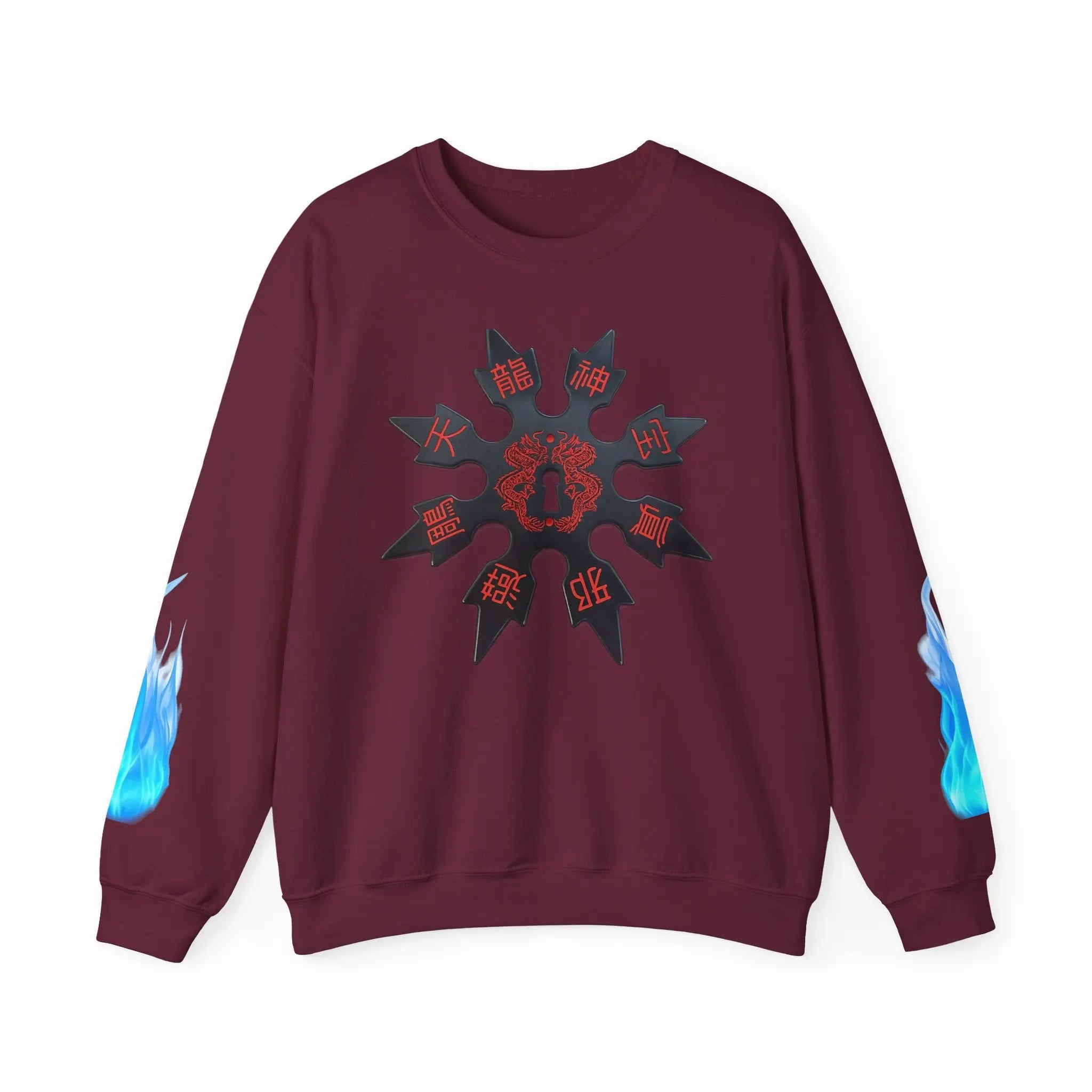 Anime Titan Graphic Sweatshirt — Blue Flame Sleeve Crewneck Printify