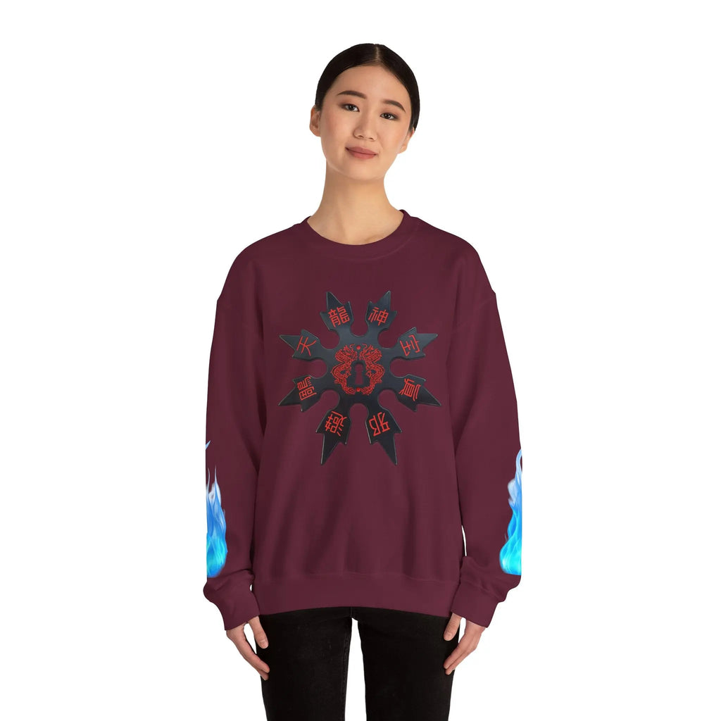 Anime Titan Graphic Sweatshirt — Blue Flame Sleeve Crewneck Printify