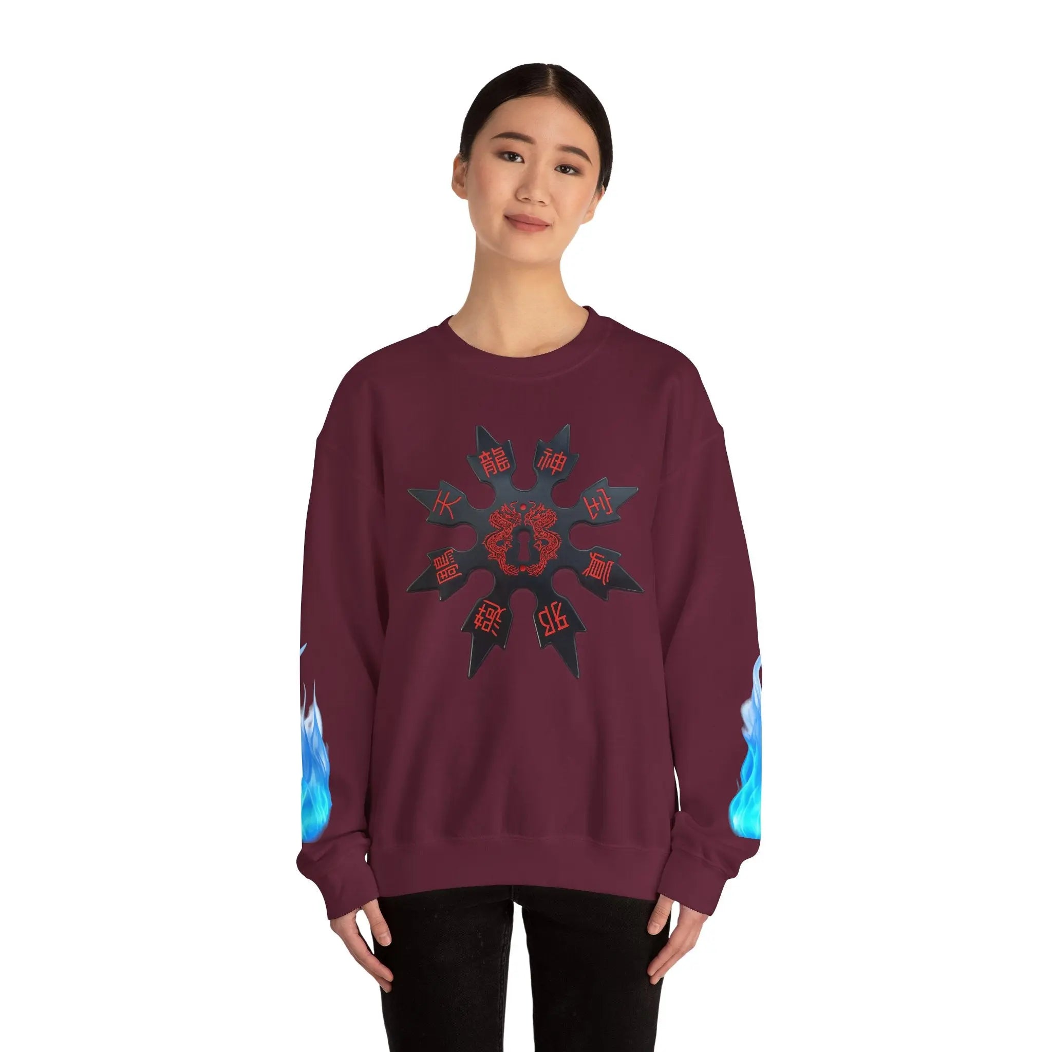 Anime Titan Graphic Sweatshirt — Blue Flame Sleeve Crewneck Printify
