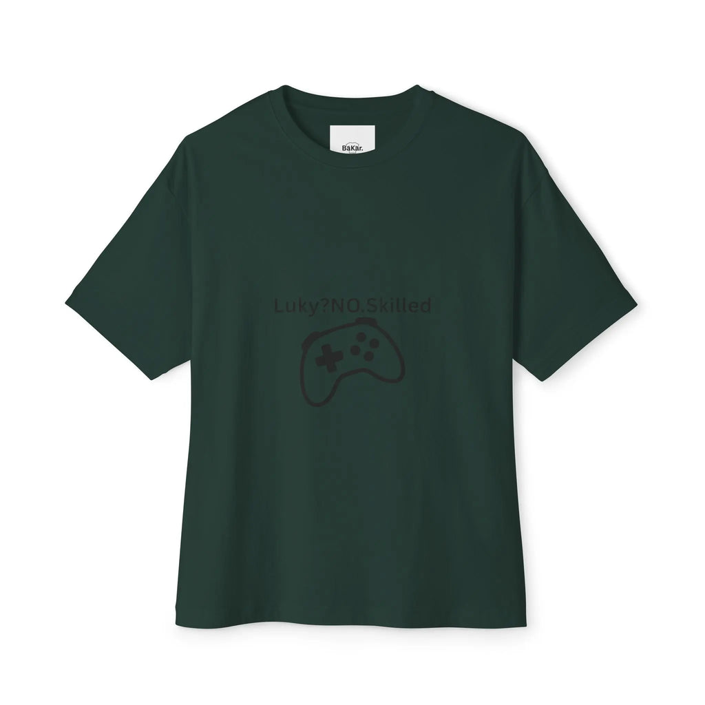 Gaming Controller Tee - "Luky? NO. Skilled" Oversized Boxy T-Shirt Printify