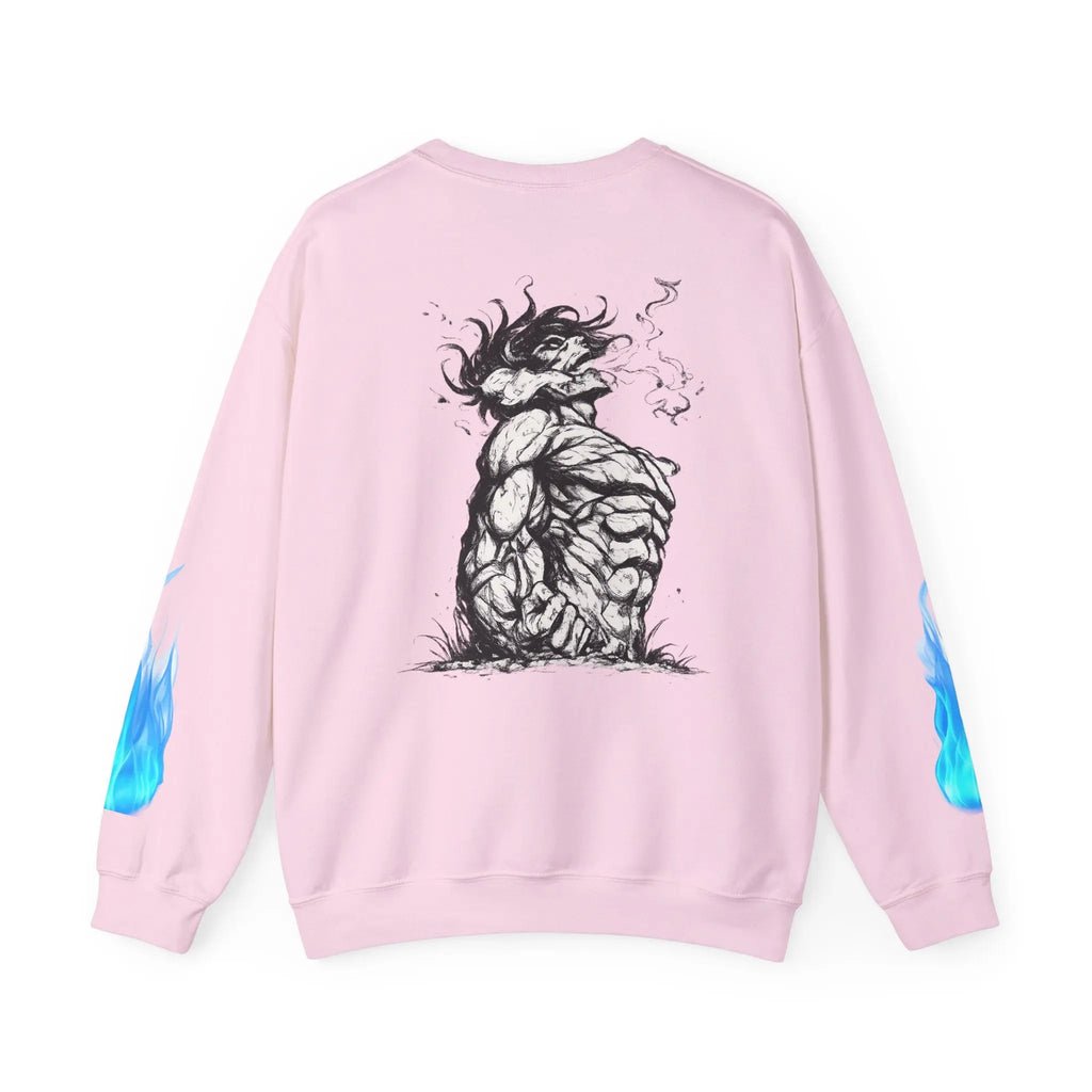 Anime Titan Graphic Sweatshirt — Blue Flame Sleeve Crewneck Printify