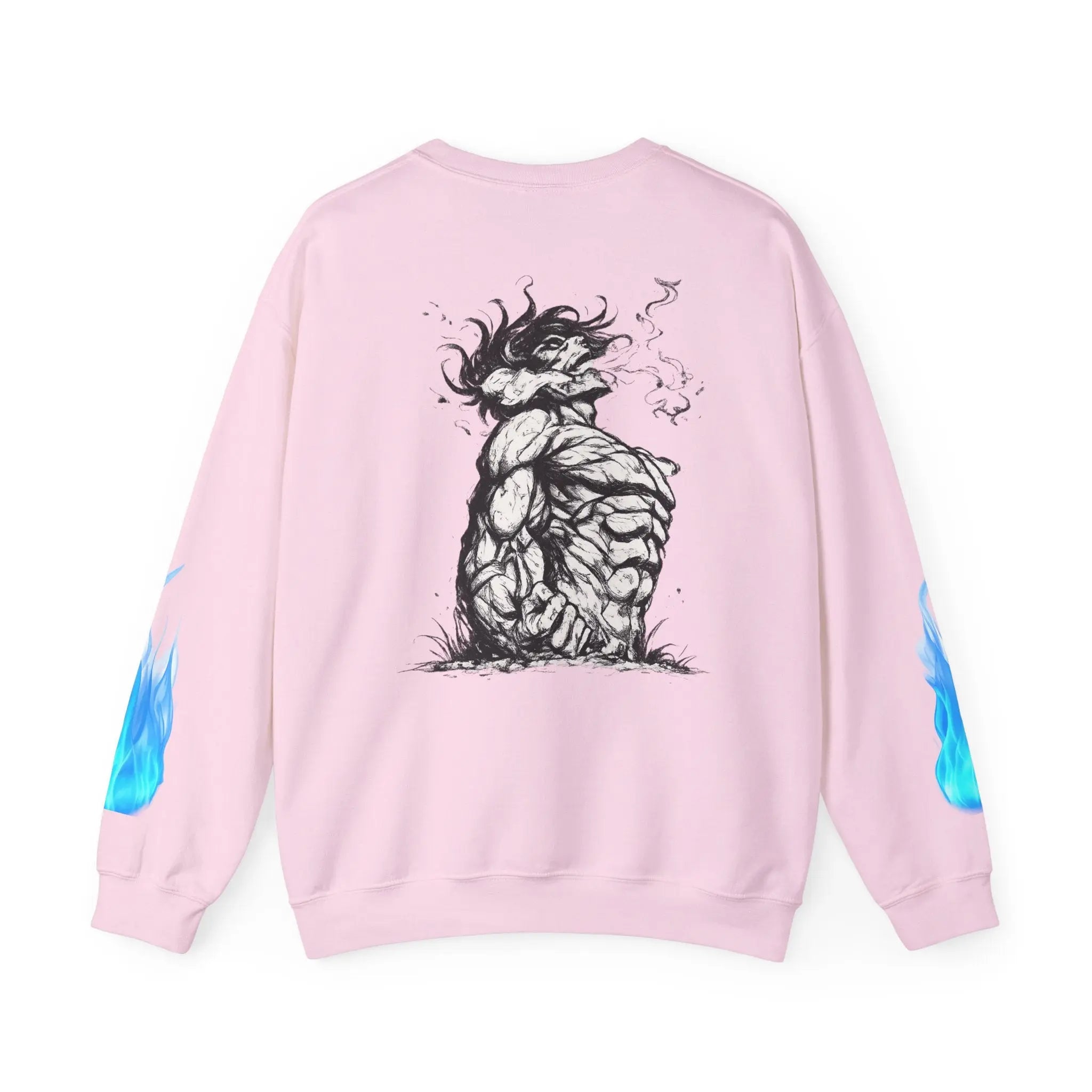 Anime Titan Graphic Sweatshirt — Blue Flame Sleeve Crewneck Printify