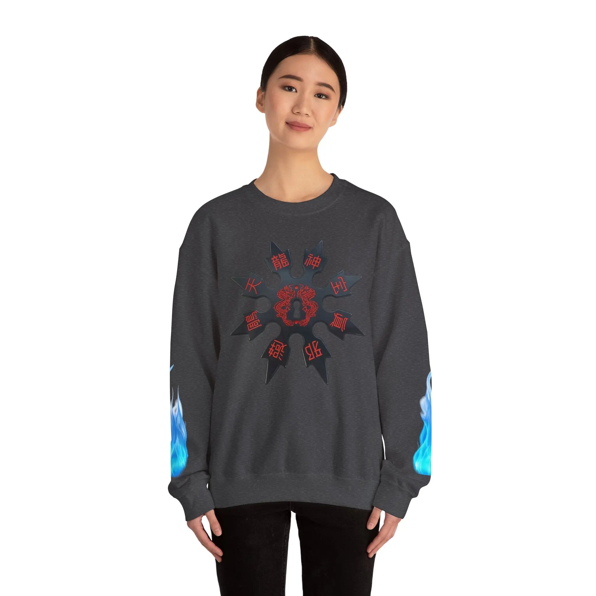 Anime Titan Graphic Sweatshirt — Blue Flame Sleeve Crewneck Printify