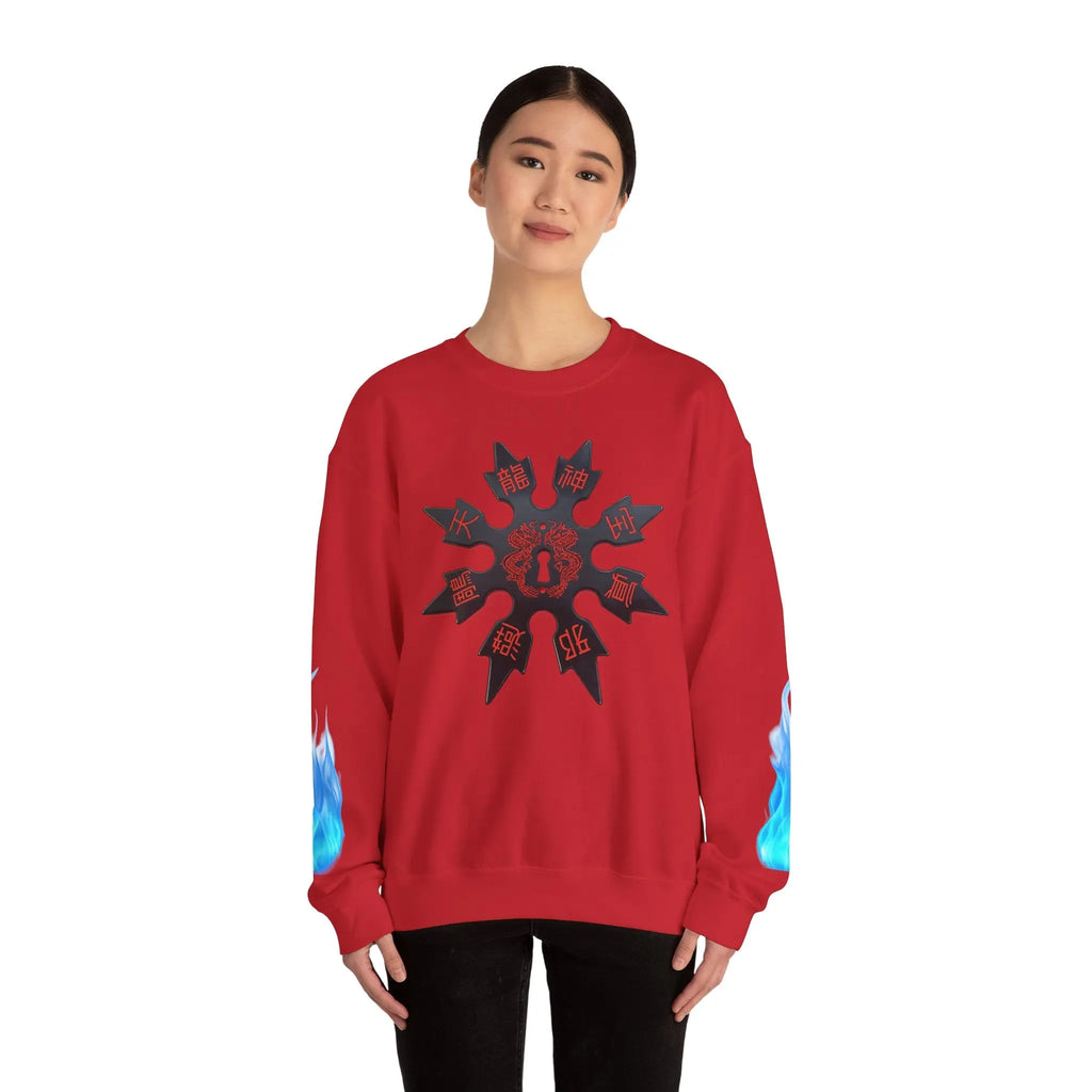 Anime Titan Graphic Sweatshirt — Blue Flame Sleeve Crewneck Printify