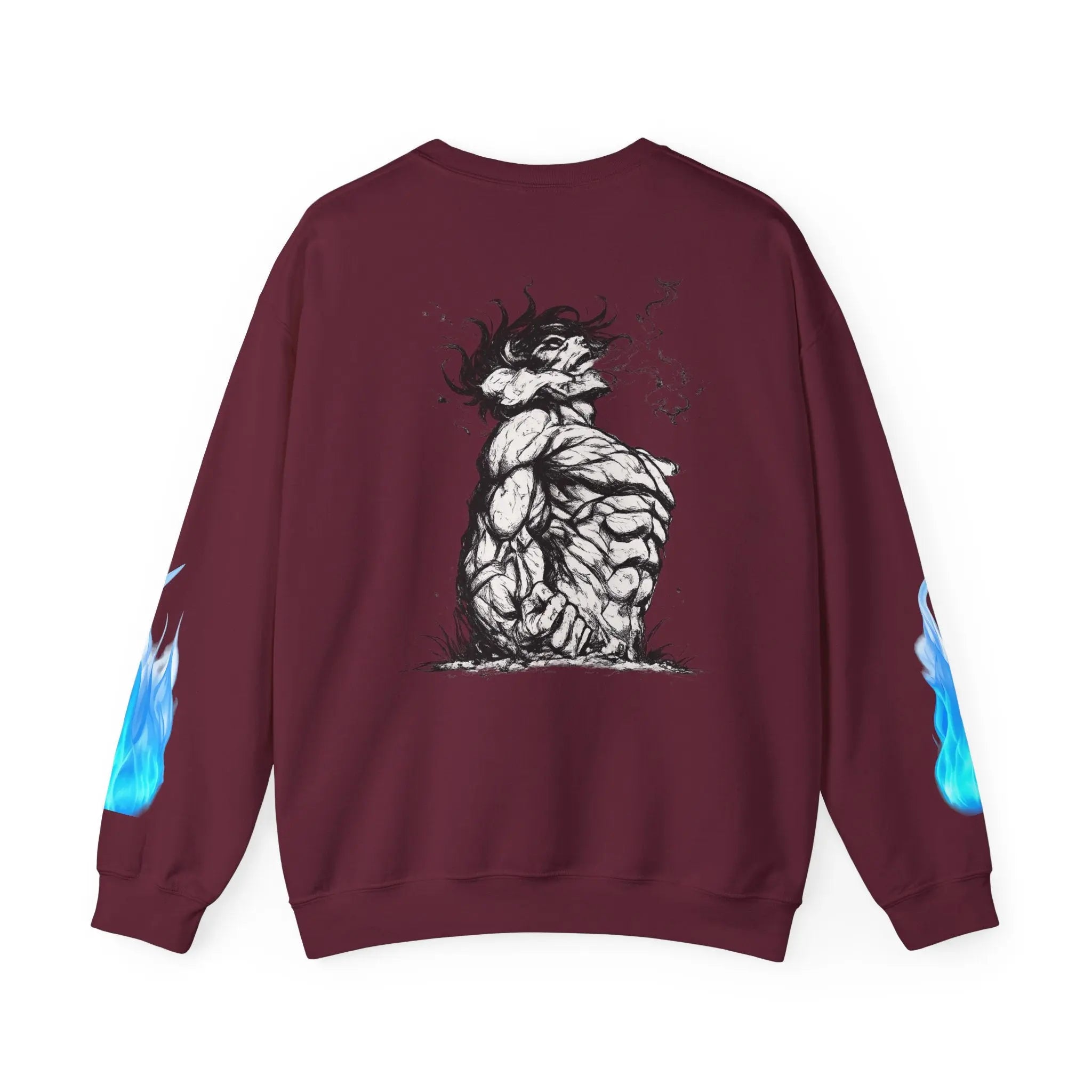 Anime Titan Graphic Sweatshirt — Blue Flame Sleeve Crewneck Printify