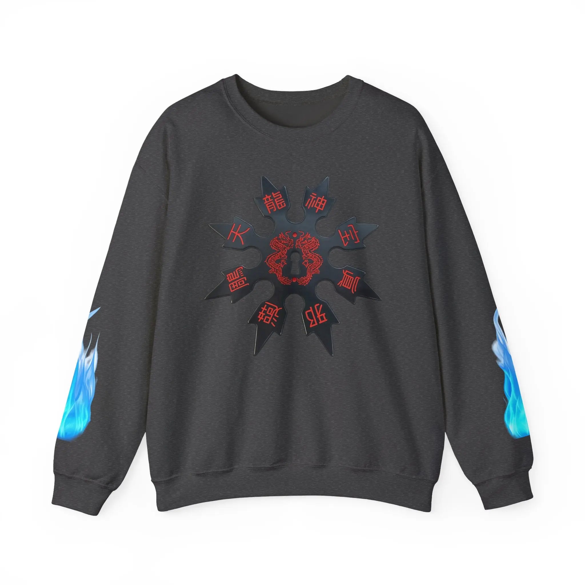 Anime Titan Graphic Sweatshirt — Blue Flame Sleeve Crewneck Printify