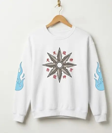 Anime Titan Graphic Sweatshirt — Blue Flame Sleeve Crewneck Printify