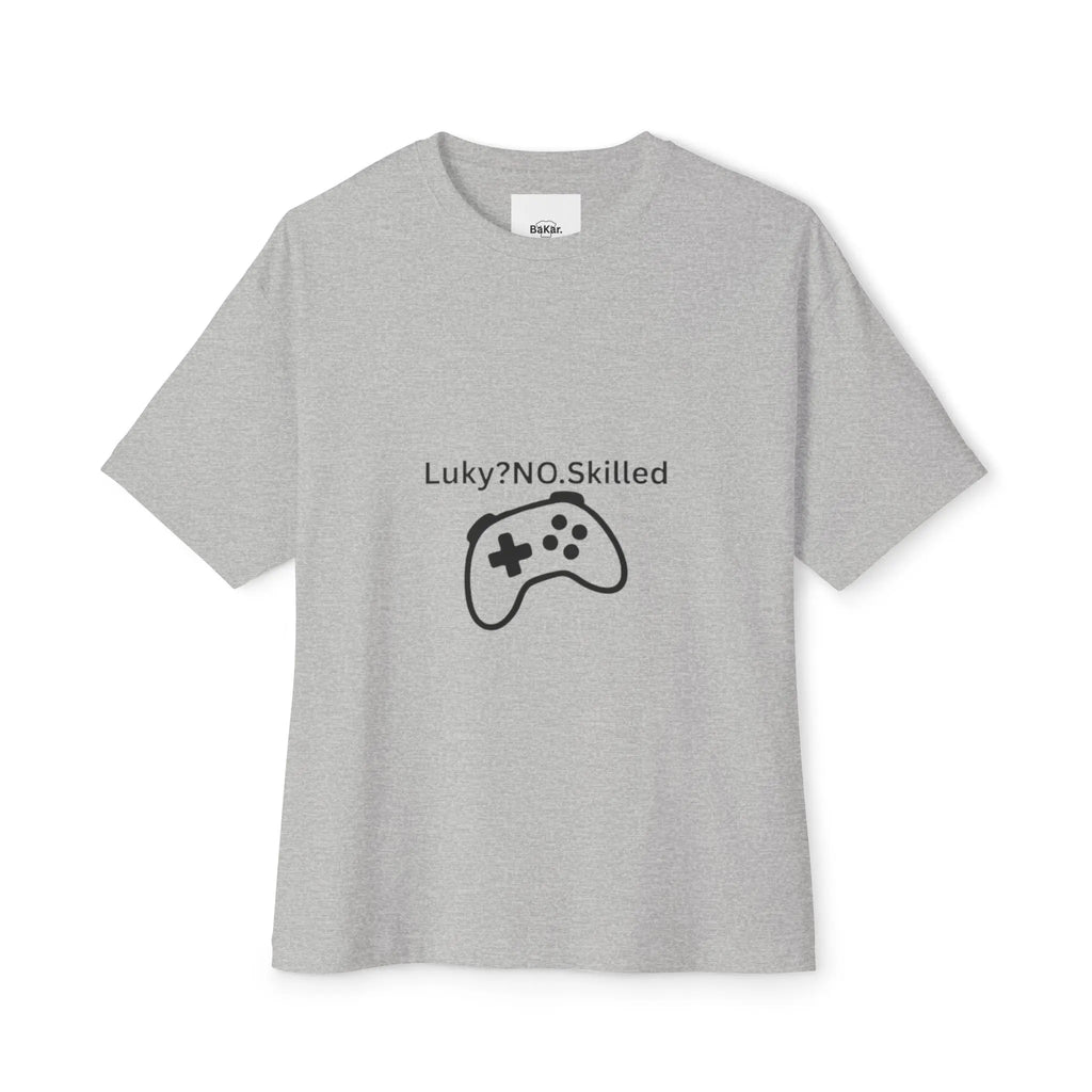 Gaming Controller Tee - "Luky? NO. Skilled" Oversized Boxy T-Shirt Printify