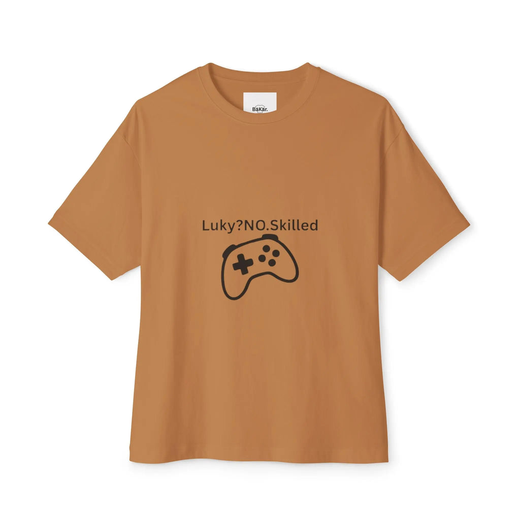 Gaming Controller Tee - "Luky? NO. Skilled" Oversized Boxy T-Shirt Printify