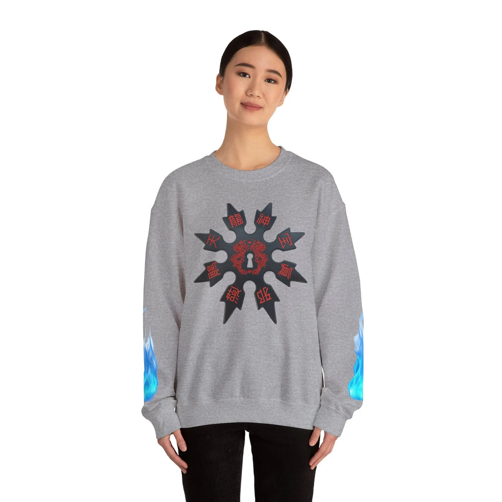 Anime Titan Graphic Sweatshirt — Blue Flame Sleeve Crewneck Printify