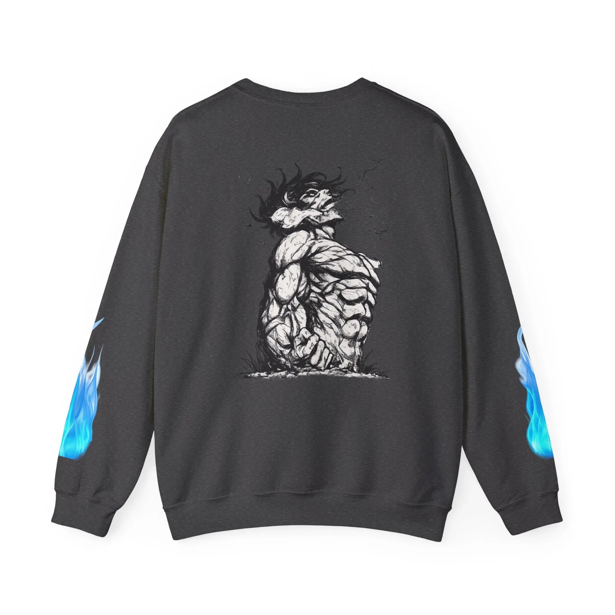 Anime Titan Graphic Sweatshirt — Blue Flame Sleeve Crewneck Printify