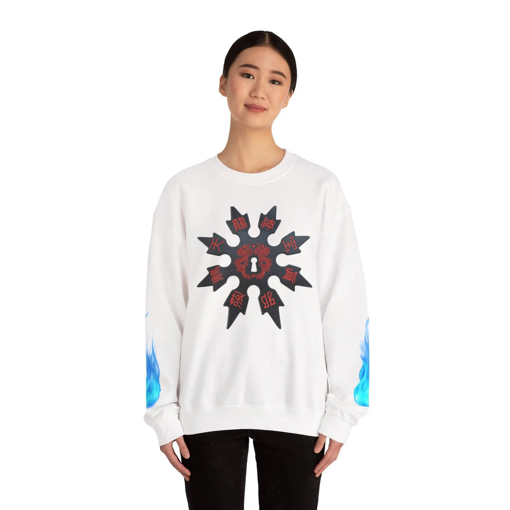 Anime Titan Graphic Sweatshirt — Blue Flame Sleeve Crewneck Printify
