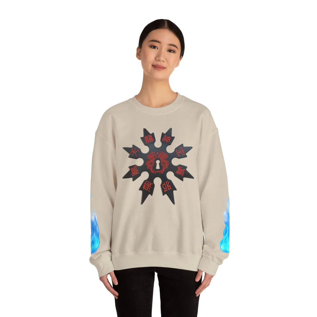 Anime Titan Graphic Sweatshirt — Blue Flame Sleeve Crewneck Printify
