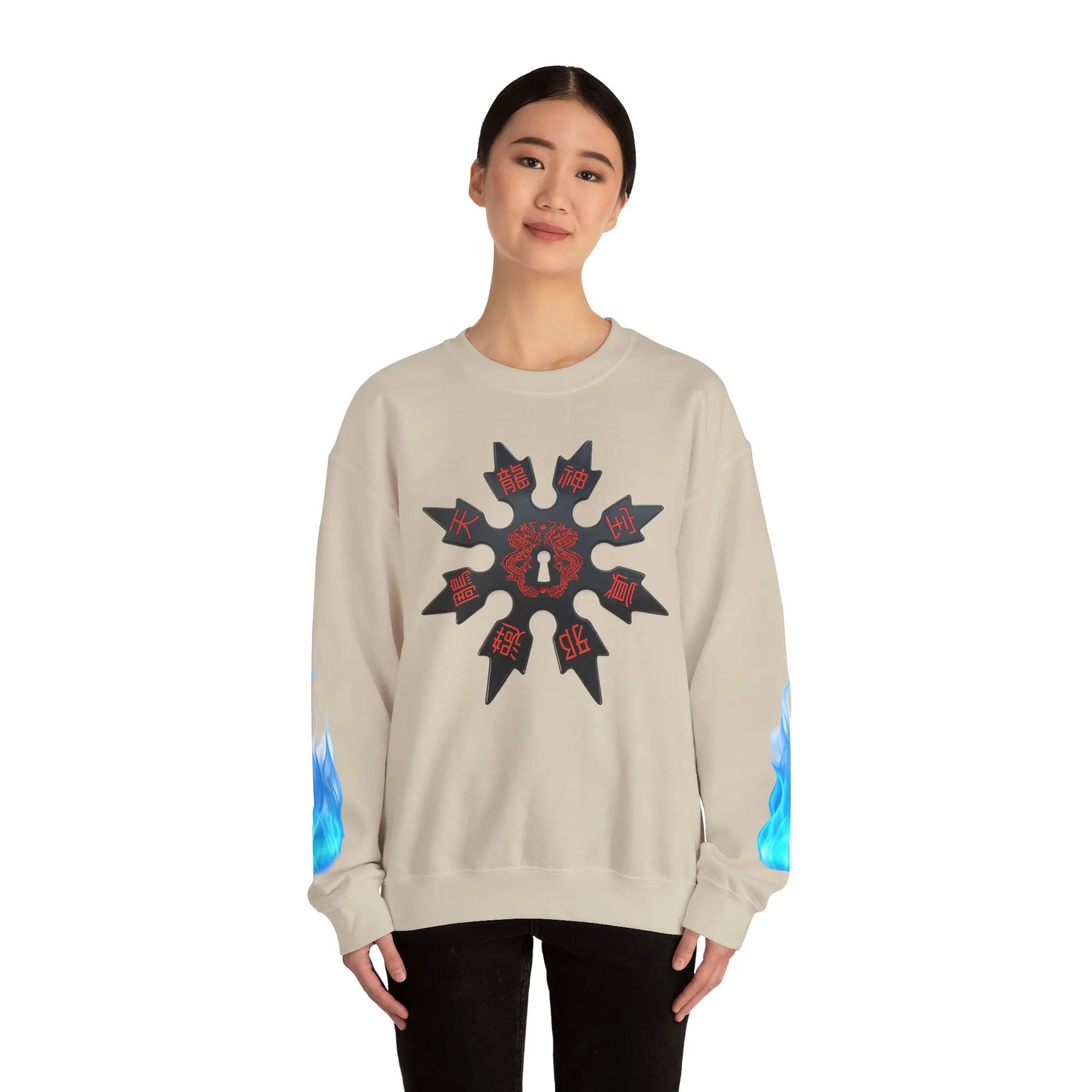 Anime Titan Graphic Sweatshirt — Blue Flame Sleeve Crewneck Printify