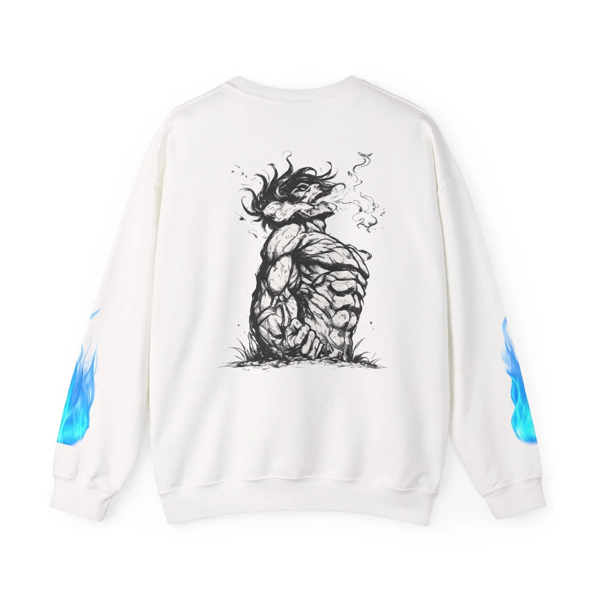 Anime Titan Graphic Sweatshirt — Blue Flame Sleeve Crewneck Printify