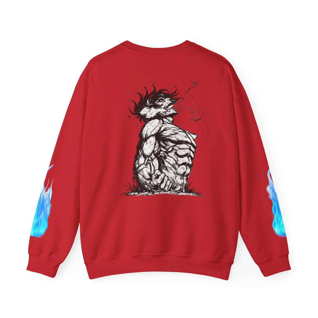 Anime Titan Graphic Sweatshirt — Blue Flame Sleeve Crewneck Printify