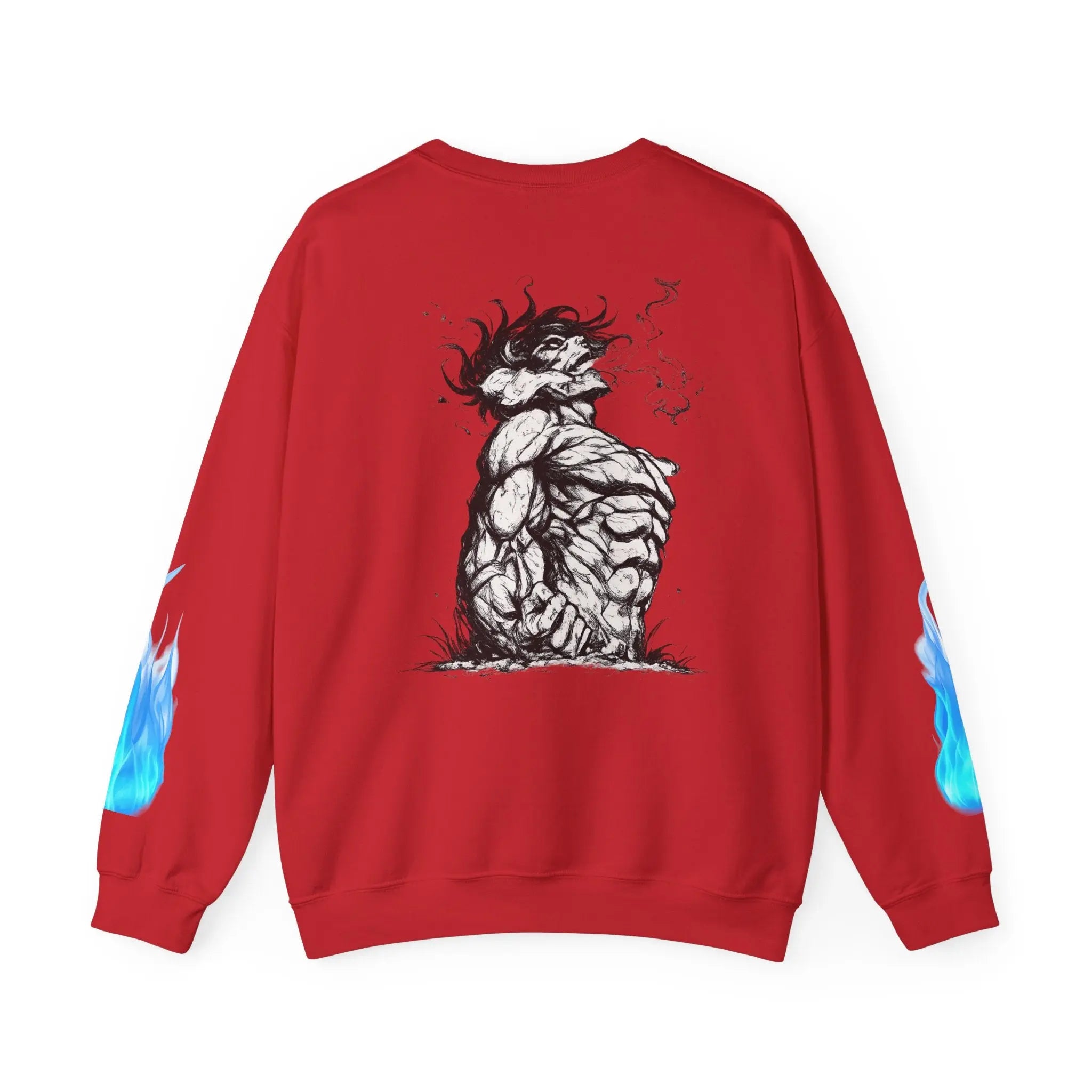Anime Titan Graphic Sweatshirt — Blue Flame Sleeve Crewneck Printify